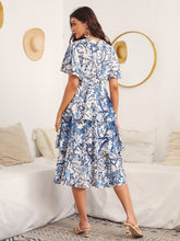 Butterfly Sleeve Layered Hem Floral Dress